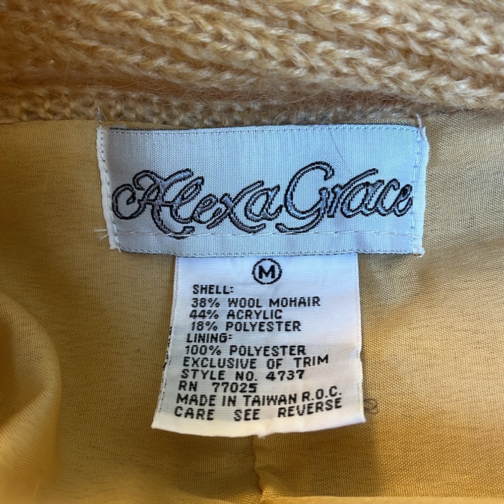 Alexa Grace Gold Wool & Mohair Blend Cardigan ribbon & pearl details Size Medium - Picture 11 of 17